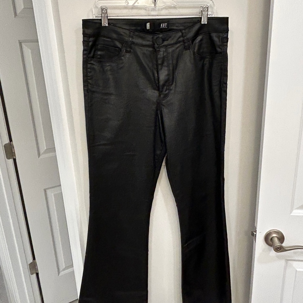 Kut from the Kloth Fab Ab High waisted Black Coated Flare Jeans